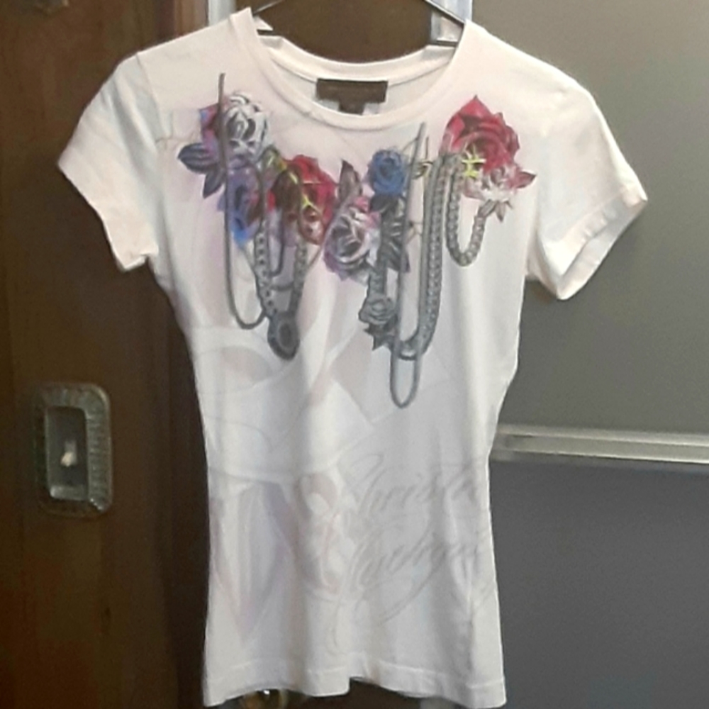Christian Audigier Cream Short Sleeve Tee